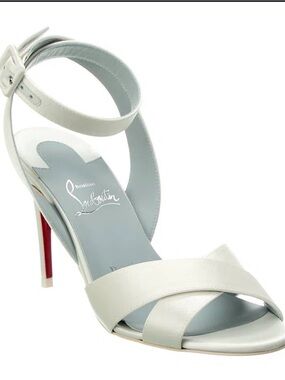Christian Louboutin Off-White Satin Ankle-Strap Heels Signature Red Sole size 39